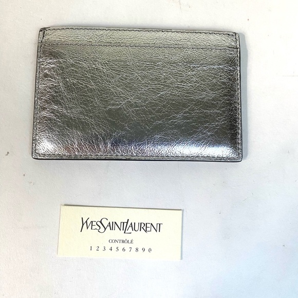 YSL Yves Saint Laurent Silver Metallic Leather Card Holder Wallet Vintage Rare - Picture 4 of 12